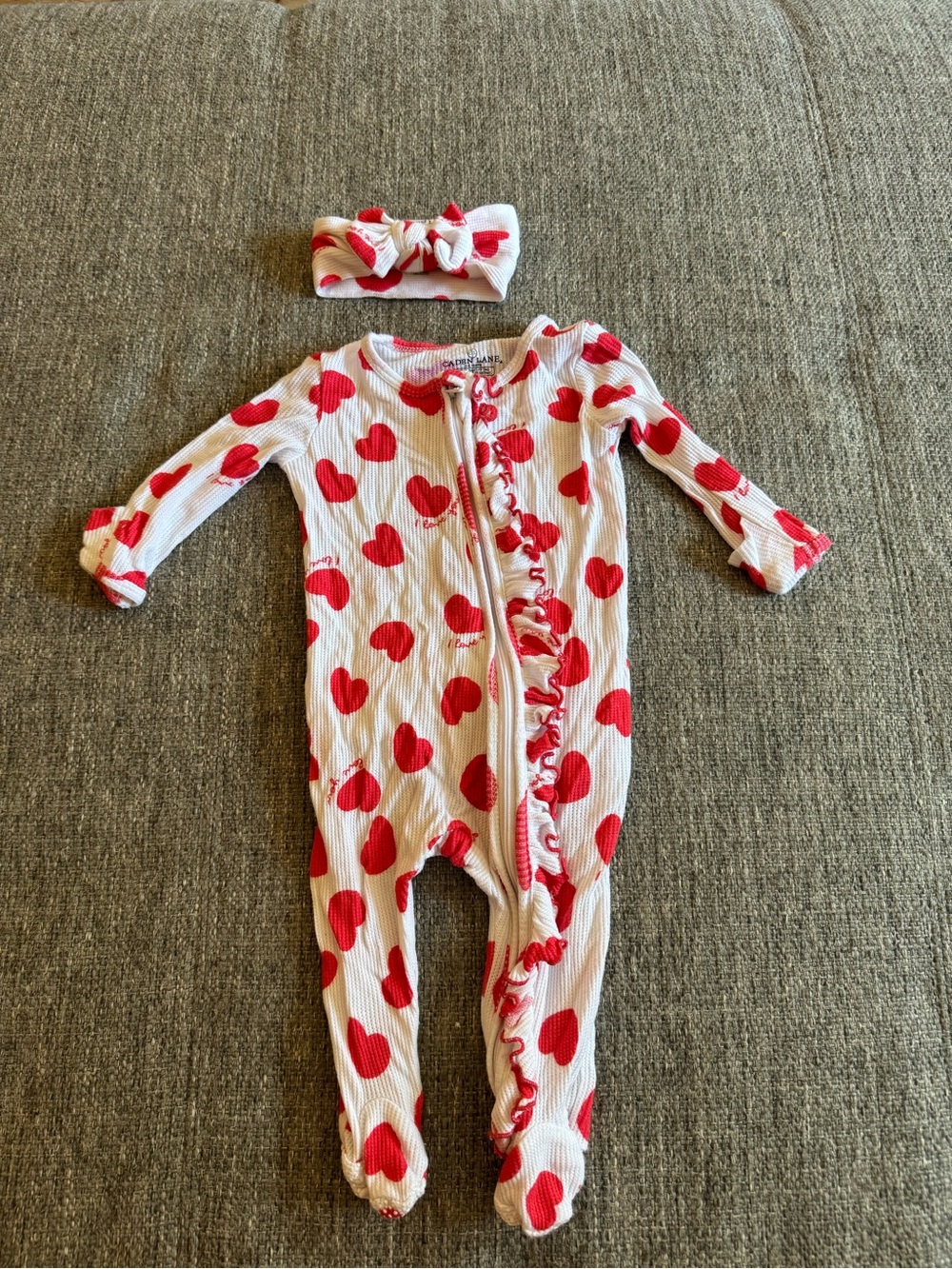 Caden Lane Valentine Heart Ribbed Bamboo Footie & Bow 0-3M